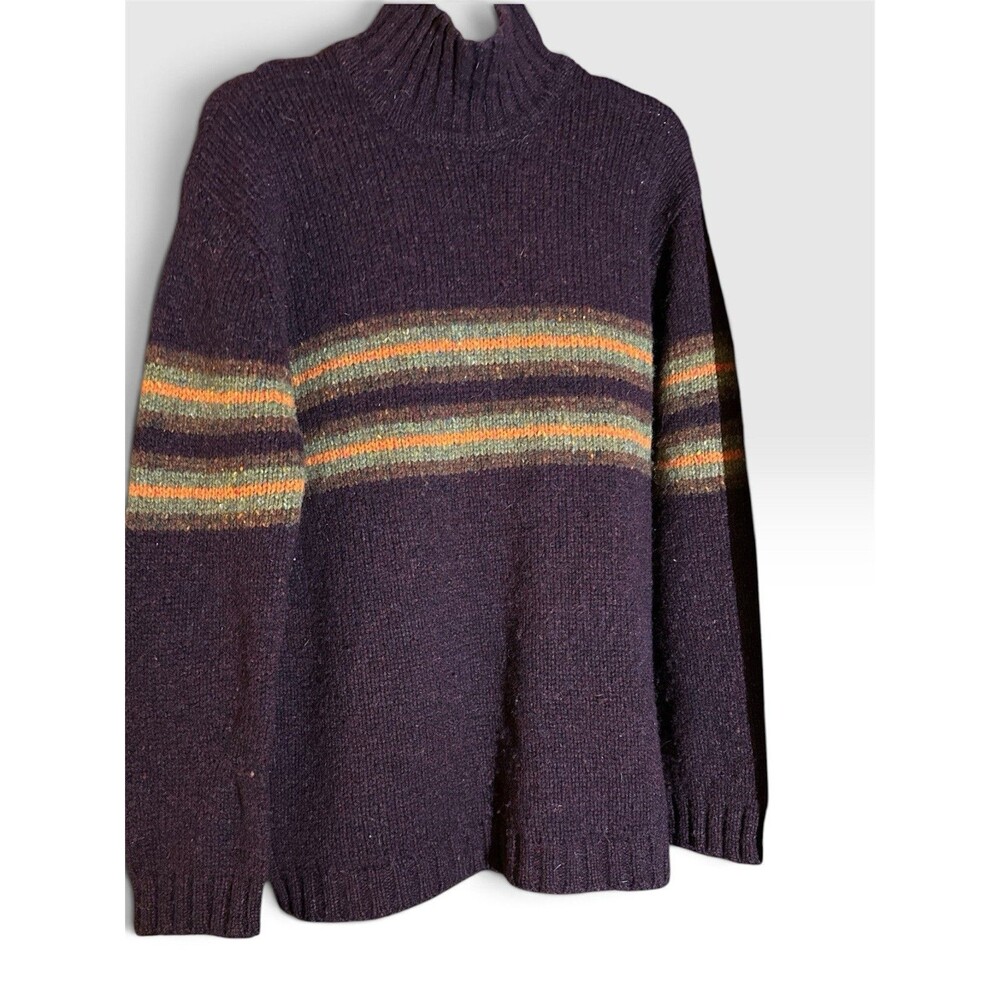 Vintage J Crew Sz M 100% Shetland Wool Plum With Stripes Sweater Collegiate